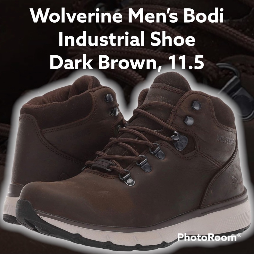 Boots; Mens Wolverine Bodi Industrial Work Shoe, Dark Brown, 11.5